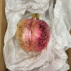 Peach Ornament Glittery Fruit Christmas Holiday Decor‎ Gold Pink
